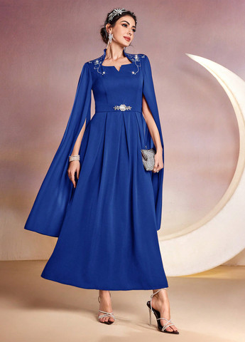 Синее вечернее платье силуэтная SHEIN однотонное