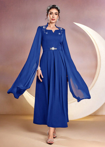 Синее вечернее платье силуэтная SHEIN однотонное