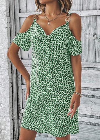 Темно-зелена кежуал сукня з відкритими плечима SHEIN з абстрактним візерунком