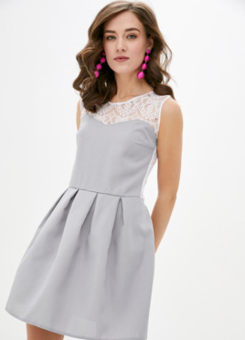 Сіра коктейльна жіноча коктейльна міні-сукня з гіпюром дзвін Podium однотонна