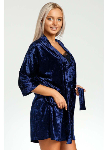 Синий демисезонный комплект халат + майка + шорты Ghazel