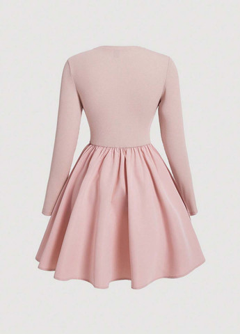 Розовое кэжуал платье клеш SHEIN однотонное