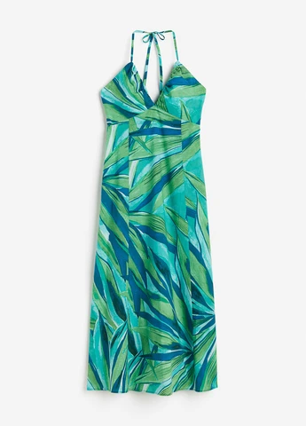 Бирюзовое кэжуал платье с открытой спиной H&M с рисунком