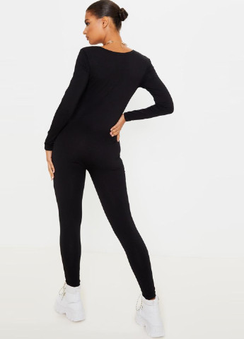 Комбінезон PrettyLittleThing комбінезон-брюки однотонний чорний кежуал бавовна, трикотаж