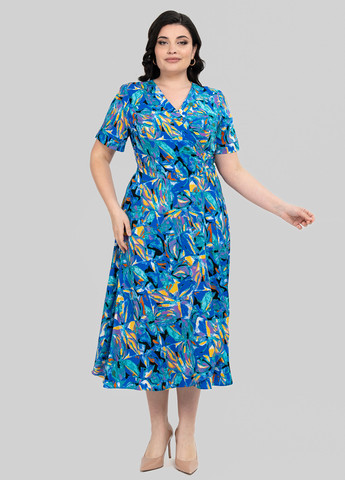 Темно-блакитна кежуал сукня на запах A'll Posa з абстрактним візерунком