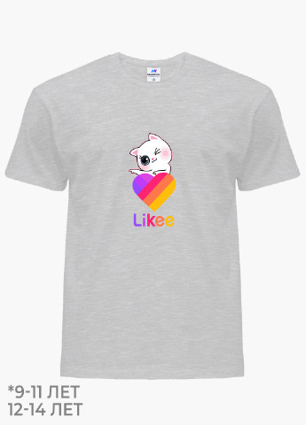 Світло-сіра демісезонна футболка дитяча лайк котик (likee cat) (9224-1595) MobiPrint
