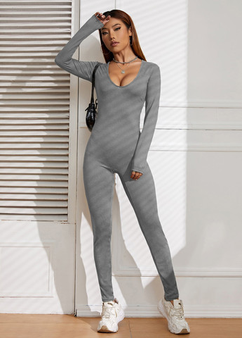 Комбинезон SHEIN комбинезон-брюки однотонный серый кэжуал, спортивный полиэстер, трикотаж