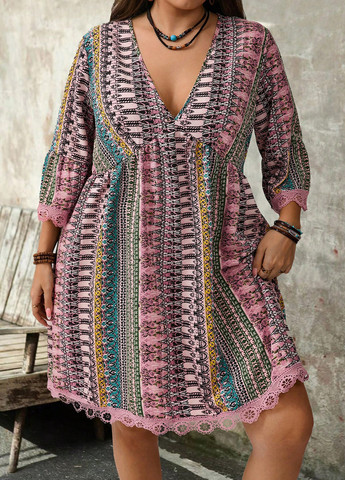 Комбинированное кэжуал платье бэби долл SHEIN с рисунком