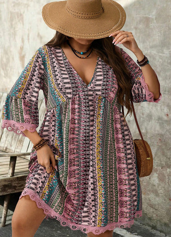 Комбинированное кэжуал платье бэби долл SHEIN с рисунком