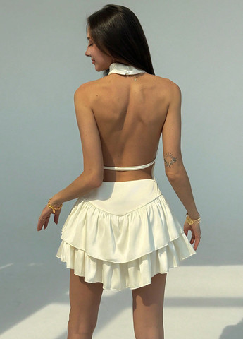 Молочное коктейльное, праздничный платье клеш, с открытыми плечами, с открытой спиной SHEIN однотонное