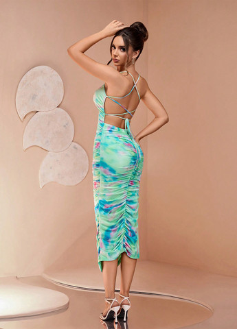 Комбинированное кэжуал платье с открытой спиной SHEIN колор блок