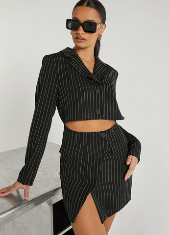 Чорна ділова, кежуал сукня силуетна, сукня-жакет SHEIN в смужку