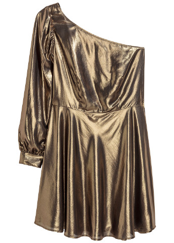 Золотой коктейльное платье клеш H&M однотонное