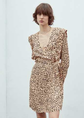 Бежевое кэжуал платье Mudo с животным (анималистичным) принтом