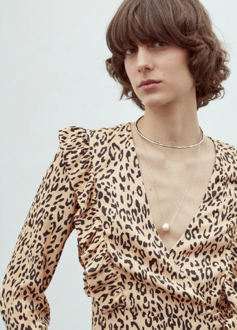 Бежевое кэжуал платье Mudo с животным (анималистичным) принтом