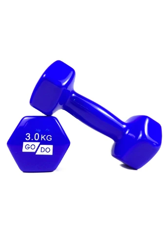 Гантель GoDo 3 кг 1 шт (EF-GD3BL) с виниловым покрытием синяя цельная литая неразборная для фитнеса EasyFit (241214922)