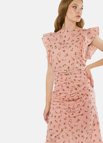 Персиковое кэжуал платье MR 520 с рисунком