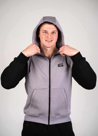 Зіпер з начосом сірий з чорним рукавом Custom Wear (255916025)