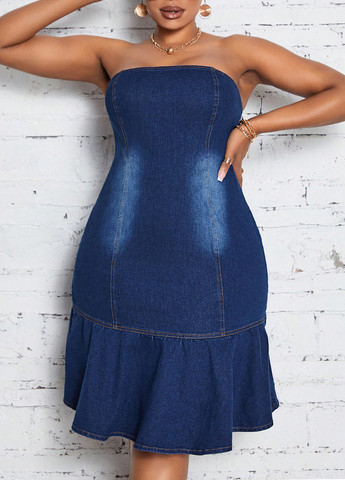 Темно-синя джинсова сукня футляр SHEIN однотонна