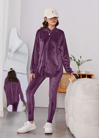Фиолетовый демисезонный костюм (худи, брюки) брючный SHEIN