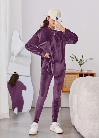 Фиолетовый демисезонный костюм (худи, брюки) брючный SHEIN