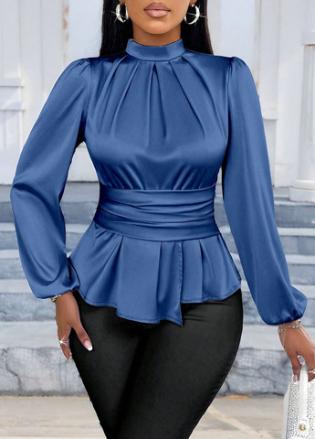 Тёмно-синяя блуза с баской SHEIN