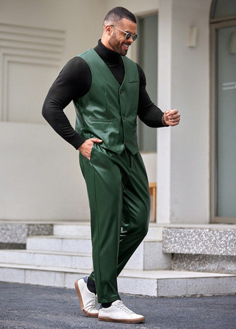 Темно-зелений демісезонний костюм (жилет, штани) брючний SHEIN