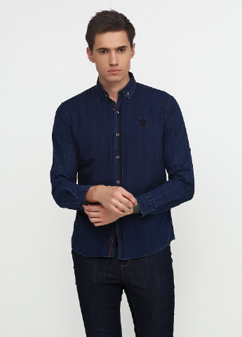 Темно-синяя кэжуал рубашка в полоску Madoc с длинным рукавом