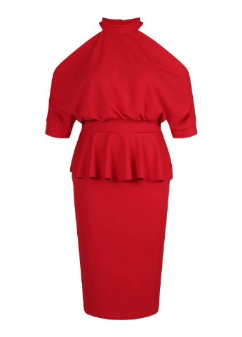 Красное кэжуал платье с баской Boohoo однотонное