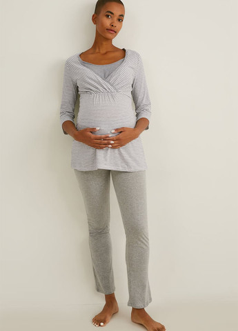 Светло-серый демисезонный комплект для беременных (лонгслив, брюки) C&A