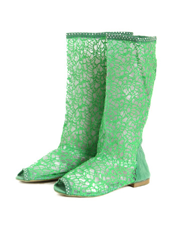 Женские зеленые сапоги Mtp с перфорацией и на низком каблуке