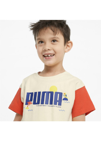 Детская футболка x TINY Colourblock Kids' Tee Puma однотонная жёлтая спортивная хлопок, полиэстер