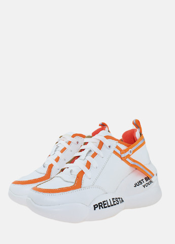 Белые демисезонные кроссовки rp1356 белый-оранжевый Prellesta