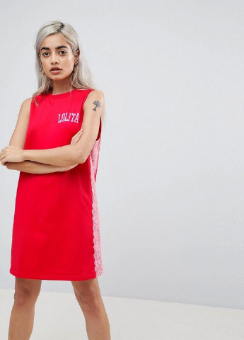 Яскраво-червона спортивна плаття, сукня а-силует Asos з написами