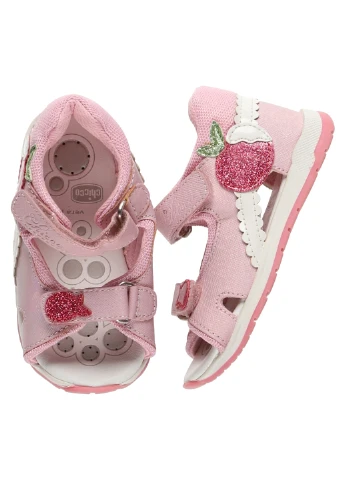 Розовые босоножки Chicco с аппликацией, с логотипом, с глиттером