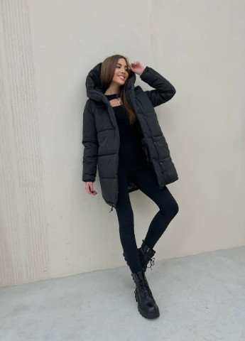 Черная женская зимний пуховик плащевка s м l (42 44 46) куртка зимняя демисезонная черная No Brand
