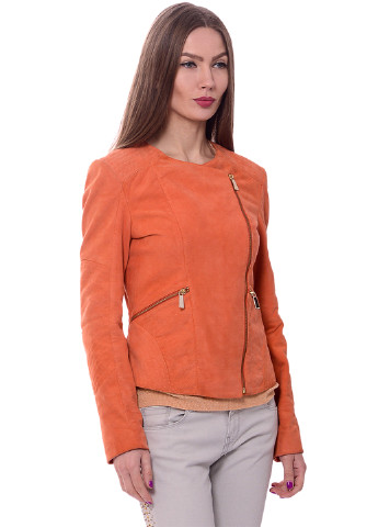 Оранжевая демисезонная кожанная куртка Pinko