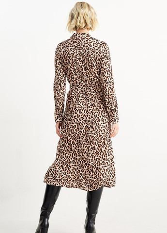 Бежевое кэжуал платье рубашка C&A леопардовый
