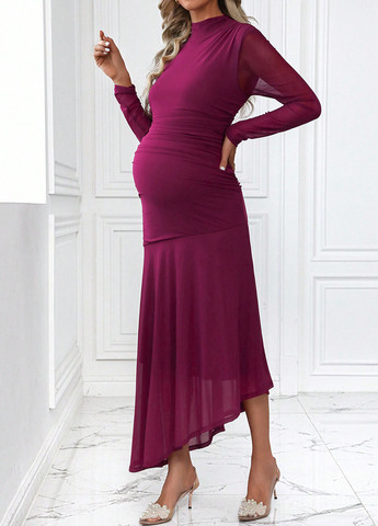 Темно-рожева святковий, вечірня сукня для вагітних сукня-водолазка, а-силует SHEIN однотонна