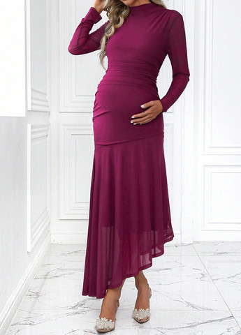Темно-рожева святковий, вечірня сукня для вагітних сукня-водолазка, а-силует SHEIN однотонна