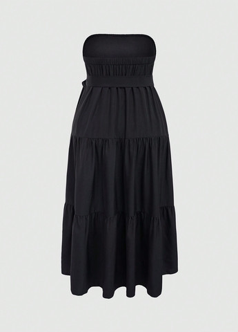 Черное кэжуал платье а-силуэт SHEIN однотонное