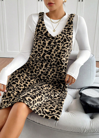 Демисезонный женский сарафан SHEIN леопардовый