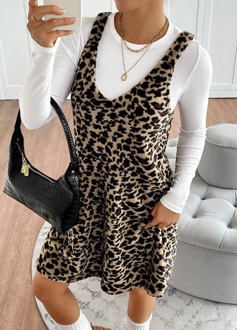 Демисезонный женский сарафан SHEIN леопардовый