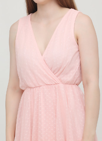 Светло-розовое коктейльное платье на запах, клеш Vanessa Scott в горошек