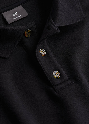 Черная футболка-поло для мужчин H&M однотонная