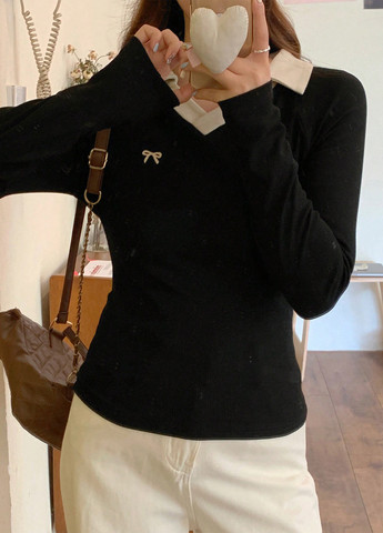 Черная женская футболка-поло SHEIN колор блок