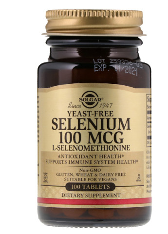 Селен без Дрожжей L-Селенометианин, 100 мкг,, 100 таблеток Solgar (228292963)