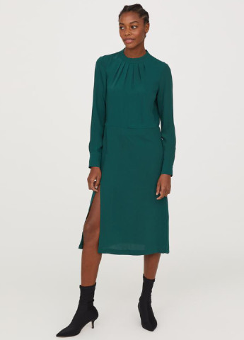 Зеленое кэжуал платье а-силуэт H&M однотонное