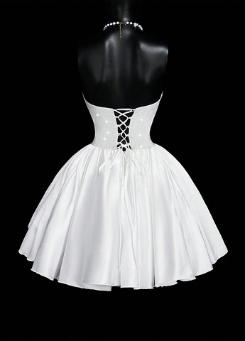 Белое вечернее, кэжуал платье а-силуэт SHEIN однотонное