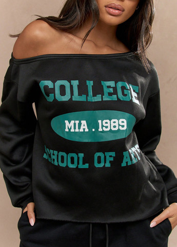 Черный свитшот SHEIN надпись без декора (342064066)